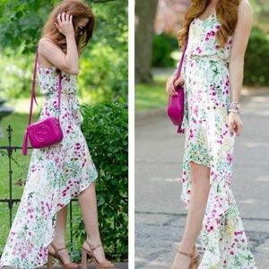 WAYF Flutter Sleeve High Low Floral Dress